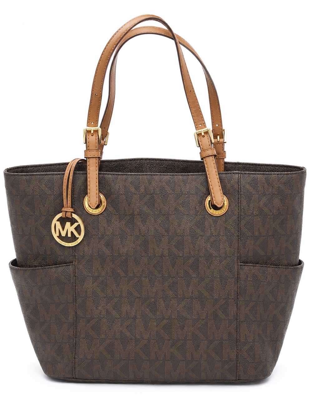 Michael Kors Brown MK Signature Tote with Tan Handles